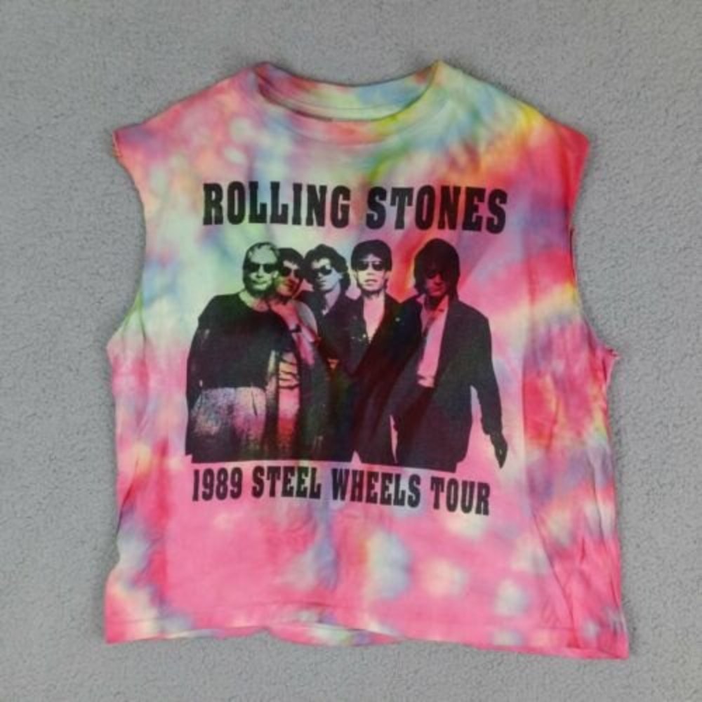 Rolling Stones 1989 Steel Wheels Tour Tie Dye L Sleeveless Shirt Single Stitch